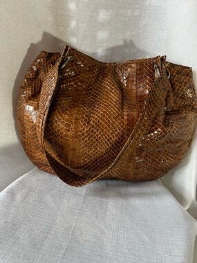 Genuine Snakeskin Leather Hobo Bag Brown Exotic Shoulder Bag Slouchy Boho Luxe